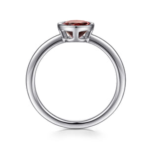Promise Ring - 929 Sterling Silver Bezel Set Garnet Solitaire Ring