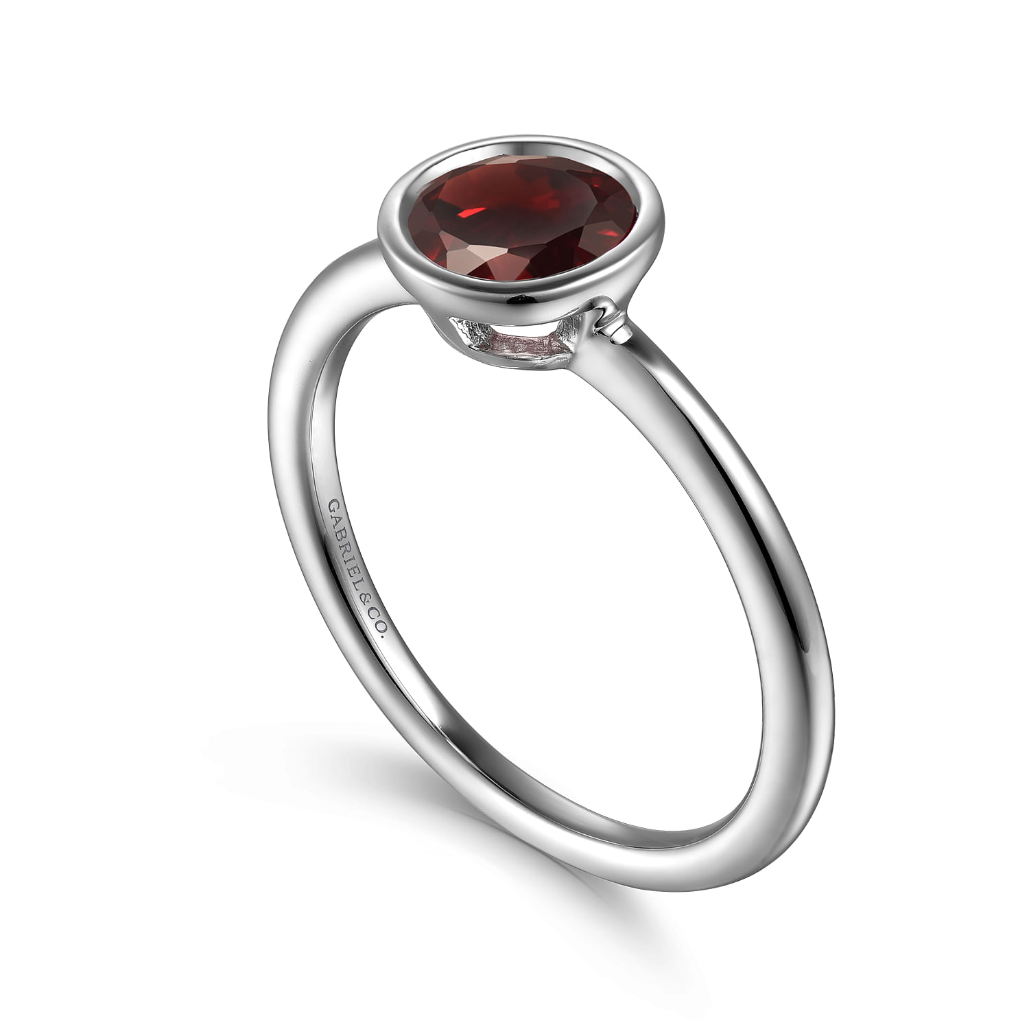 Promise Ring - 929 Sterling Silver Bezel Set Garnet Solitaire Ring