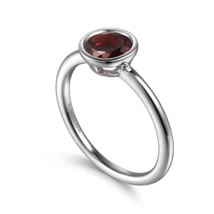Promise Ring - 929 Sterling Silver Bezel Set Garnet Solitaire Ring