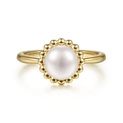Promise Ring - Beaded Signet Promise Ring 14K Yellow Gold Pearl Bujukan