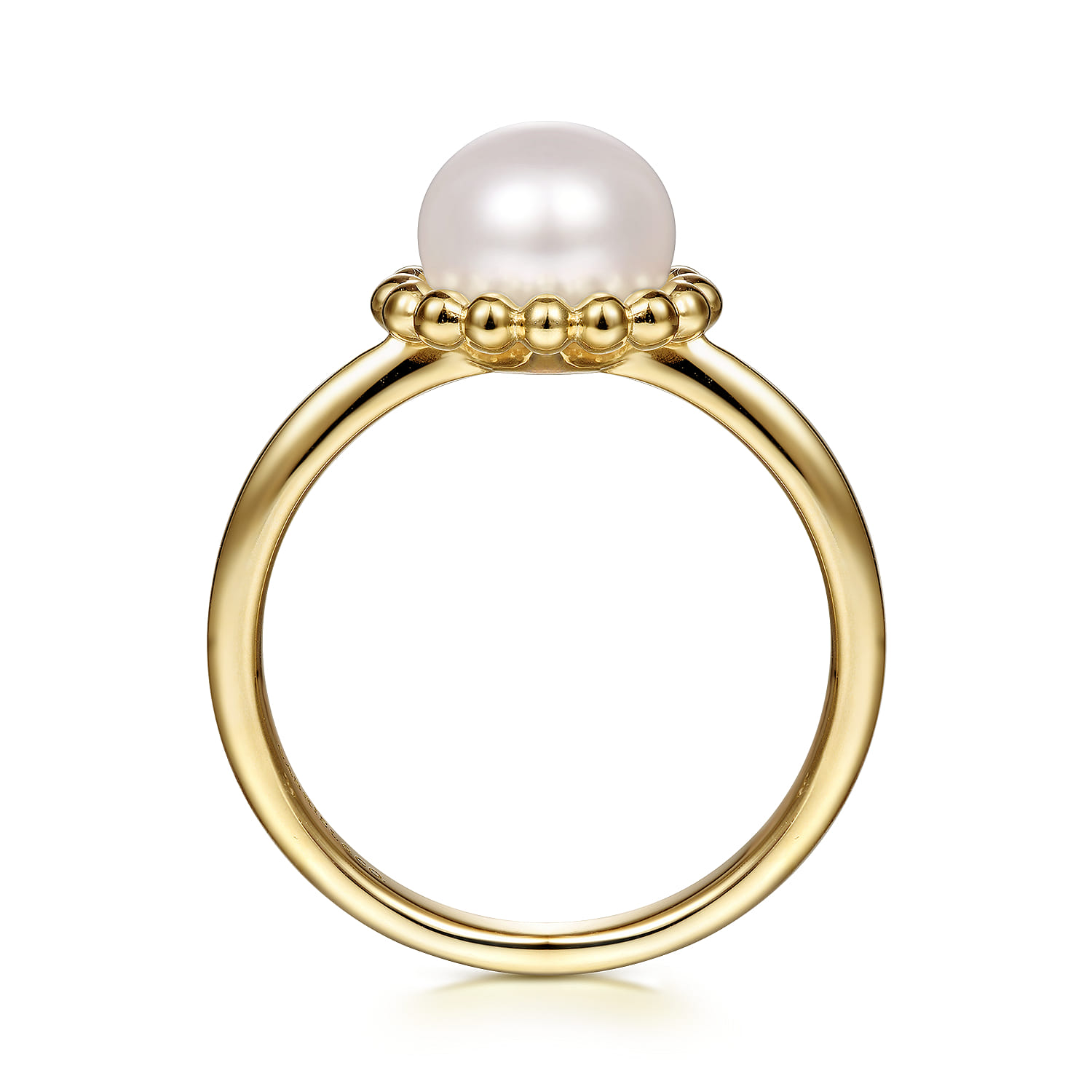 Promise Ring - Beaded Signet Promise Ring 14K Yellow Gold Pearl Bujukan - Shot 2