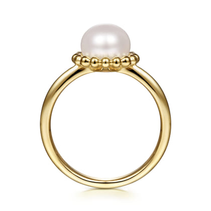 Promise Ring - Beaded Signet Promise Ring 14K Yellow Gold Pearl Bujukan