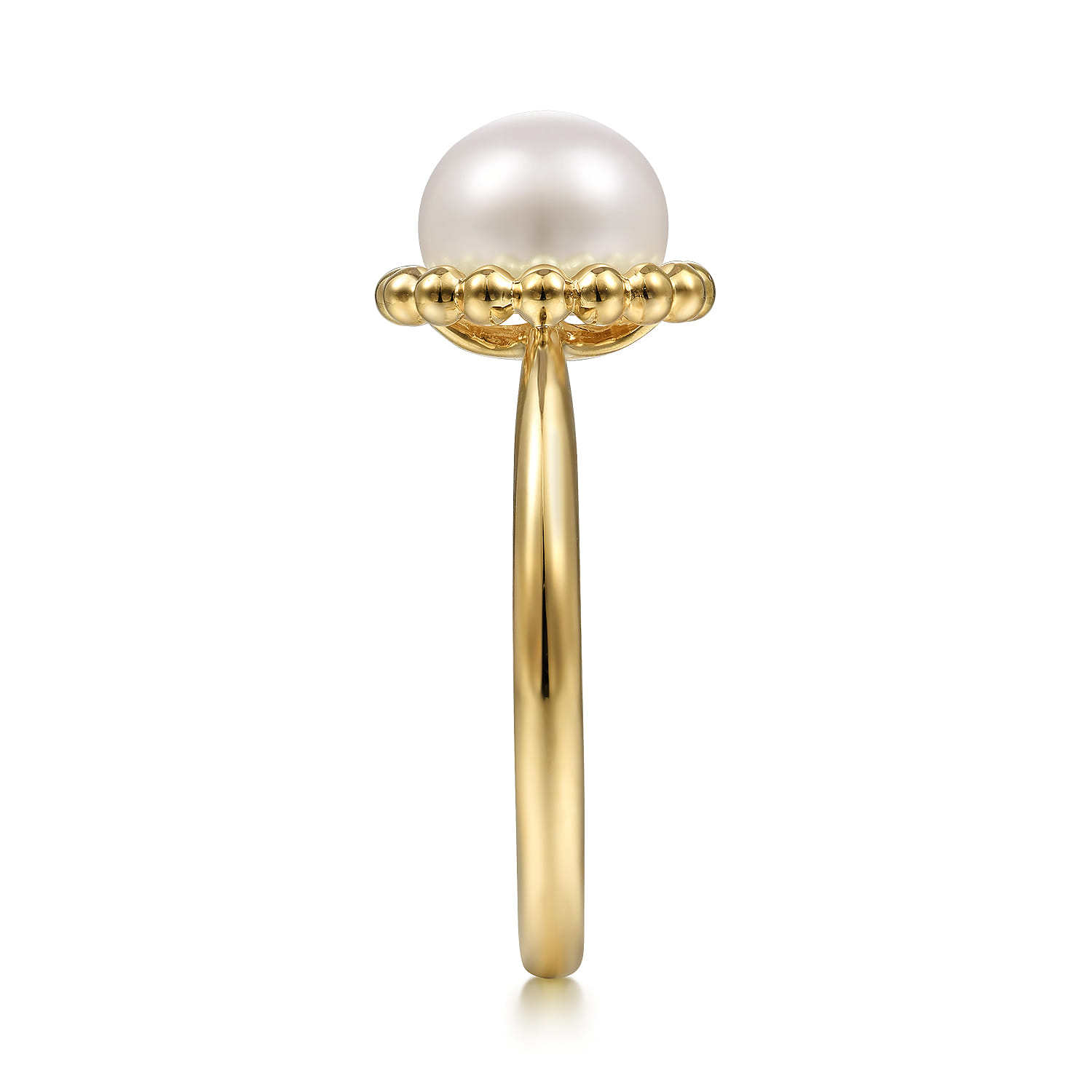 Promise Ring - Beaded Signet Promise Ring 14K Yellow Gold Pearl Bujukan - Shot 4