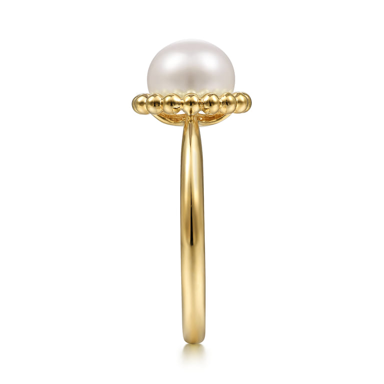 Promise Ring - Beaded Signet Promise Ring 14K Yellow Gold Pearl Bujukan - Shot 4