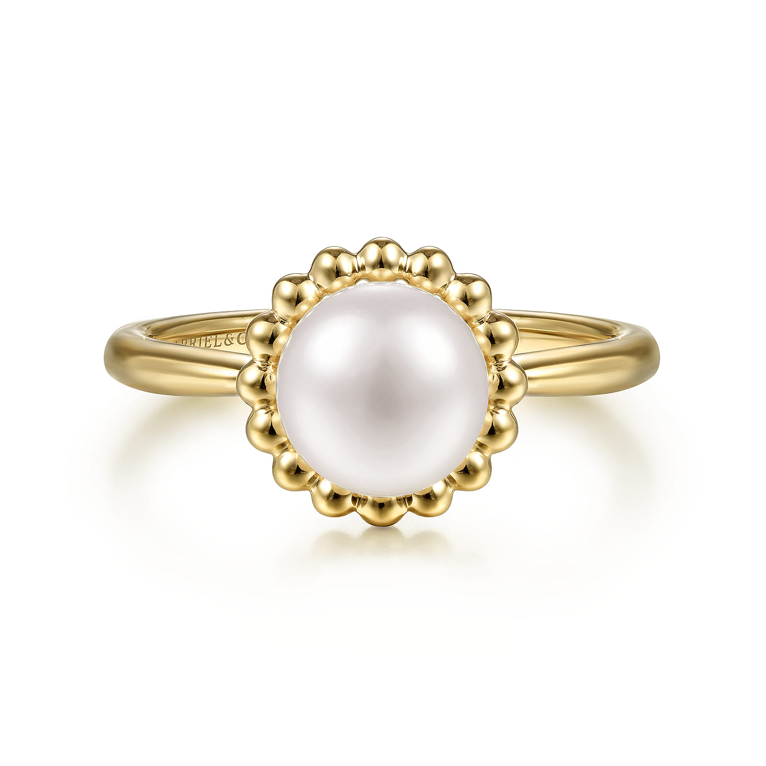 Promise Ring - Beaded Signet Ring 14K Yellow Gold Pearl Bujukan