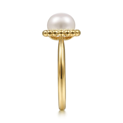 Promise Ring - Beaded Signet Ring 14K Yellow Gold Pearl Bujukan