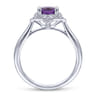 Promise Ring - Vintage Inspired 14K White Gold Round Amethyst and Diamond Flower Promise Ring - 0.09 ct