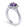 Promise Ring - Vintage Inspired 14K White Gold Round Amethyst and Diamond Flower Promise Ring - 0.09 ct