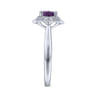Promise Ring - Vintage Inspired 14K White Gold Round Amethyst and Diamond Flower Promise Ring - 0.09 ct