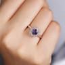 Promise Ring - Vintage Inspired 14K White Gold Round Amethyst and Diamond Flower Promise Ring - 0.09 ct