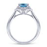 Promise Ring - Vintage Inspired 14K White Gold Round Blue Topaz and Floral Diamond Halo Promise Ring - 0.09 ct