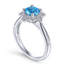 Promise Ring - Vintage Inspired 14K White Gold Round Blue Topaz and Floral Diamond Halo Promise Ring - 0.09 ct