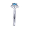 Promise Ring - Vintage Inspired 14K White Gold Round Blue Topaz and Floral Diamond Halo Promise Ring - 0.09 ct