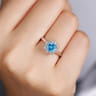 Promise Ring - Vintage Inspired 14K White Gold Round Blue Topaz and Floral Diamond Halo Promise Ring - 0.09 ct