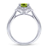 Promise Ring - Vintage Inspired 14K White Gold Round Peridot and Floral Diamond Halo Promise Ring - 0.09 ct