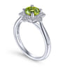 Promise Ring - Vintage Inspired 14K White Gold Round Peridot and Floral Diamond Halo Promise Ring - 0.09 ct