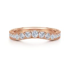Provence - Vintage Inspired 14K Rose Gold Curved Channel Set Diamond Wedding Band with Engraving