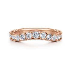 Provence - Vintage Inspired 14K Rose Gold Curved Channel Set Diamond Wedding Band with Engraving