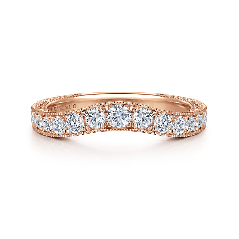 Curved Wedding Ring in 14k Rose Gold with Round Natural Diamond at Gabriel & Co. - Shot 1