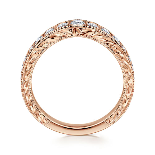 Provence - Vintage Inspired 14K Rose Gold Curved Channel Set Diamond Wedding Band with Engraving - 0.5 ct - Shot 2