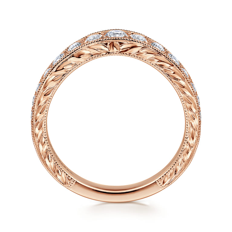 Curved Wedding Ring in 14k Rose Gold with Round Natural Diamond at Gabriel & Co. - Shot 2