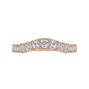 Provence - Vintage Inspired 14K Rose Gold Curved Channel Set Diamond Wedding Band with Engraving
