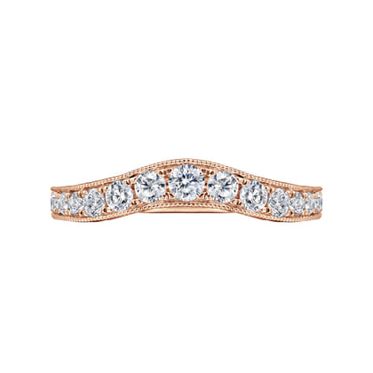 Provence - Vintage Inspired 14K Rose Gold Curved Channel Set Diamond Wedding Band with Engraving