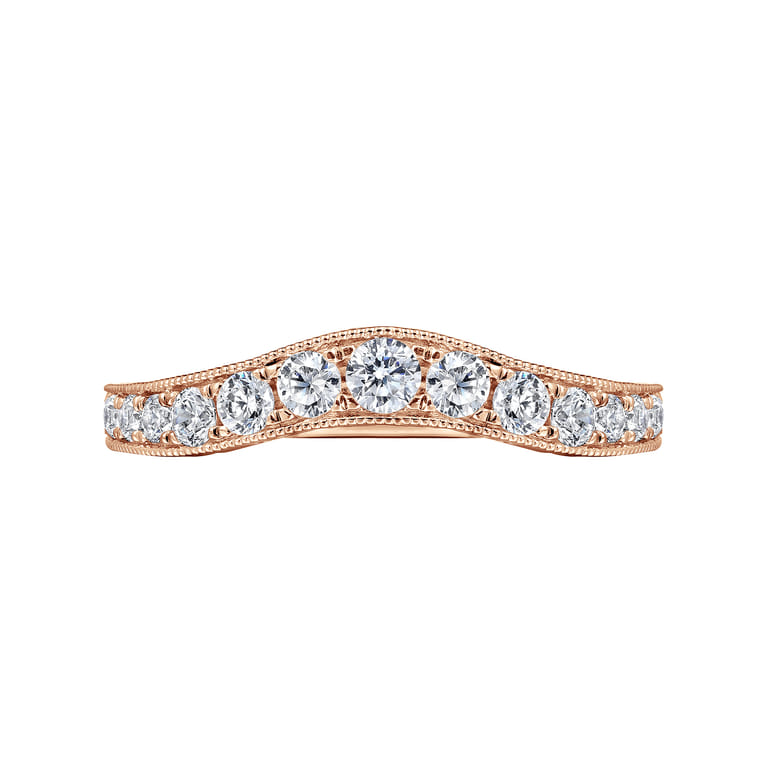 Curved Wedding Ring in 14k Rose Gold with Round Natural Diamond at Gabriel & Co. - Shot 6