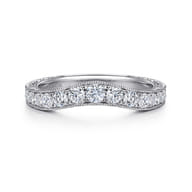 Provence - Vintage Inspired 14K White Gold Curved Channel Set Diamond Wedding Band with Engraving