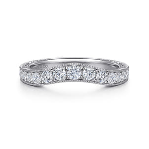 Provence - Vintage Inspired 14K White Gold Curved Channel Set Diamond Wedding Band with Engraving