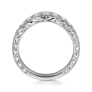 Provence - Vintage Inspired 14K White Gold Curved Channel Set Diamond Wedding Band with Engraving