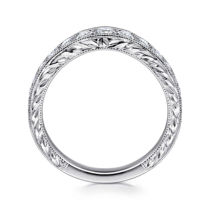 Provence - Vintage Inspired 14K White Gold Curved Channel Set Diamond Wedding Band with Engraving