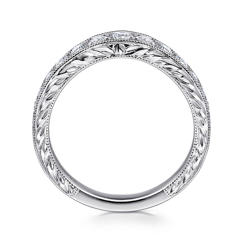 Provence - Vintage Inspired 14K White Gold Curved Channel Set Diamond Wedding Band with Engraving - 0.5 ct - Shot 2