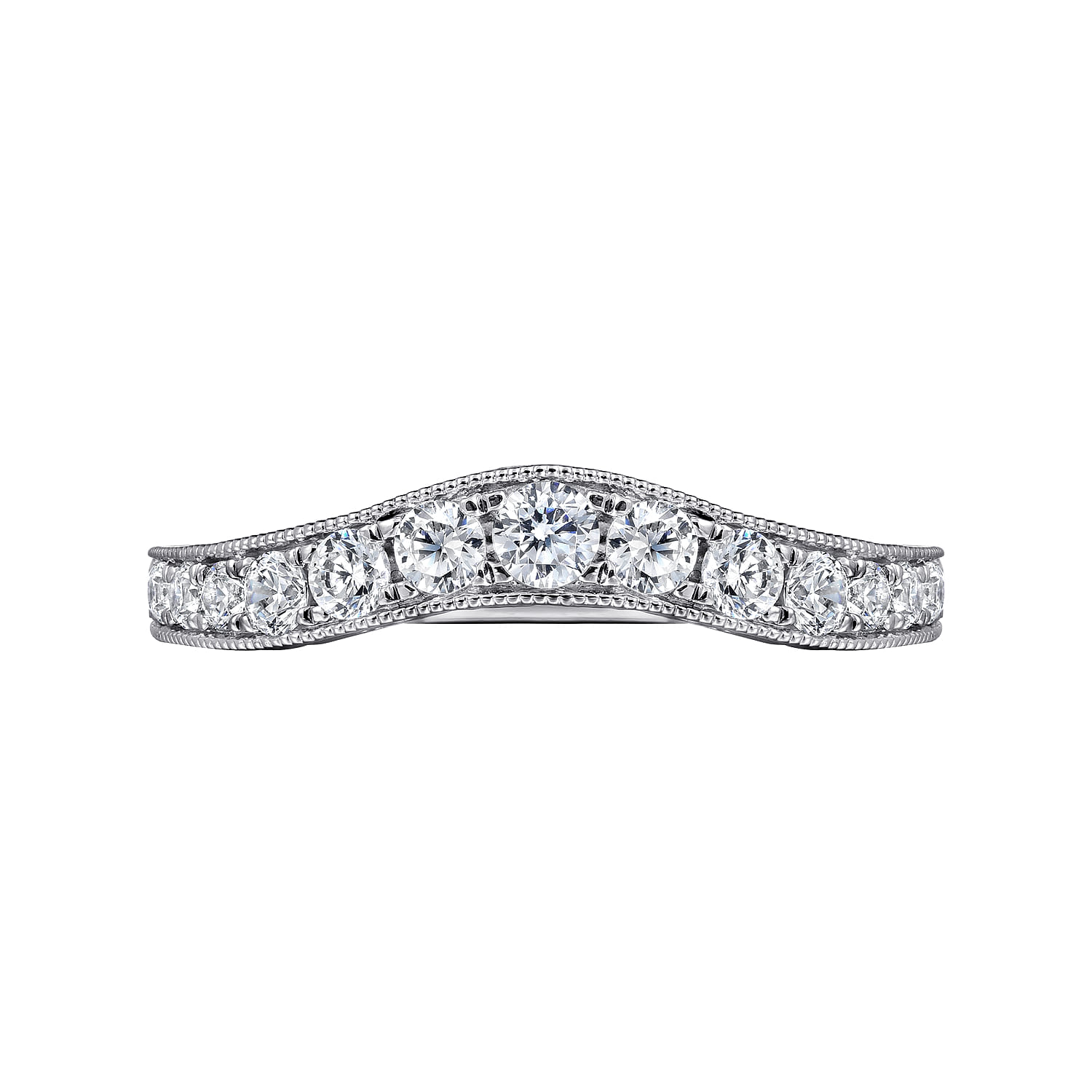 Provence - Vintage Inspired 14K White Gold Curved Channel Set Diamond Wedding Band with Engraving