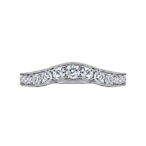 Provence - Vintage Inspired 14K White Gold Curved Channel Set Diamond Wedding Band with Engraving