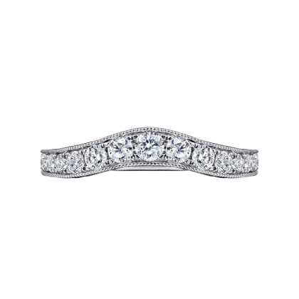 Provence - Vintage Inspired 14K White Gold Curved Channel Set Diamond Wedding Band with Engraving