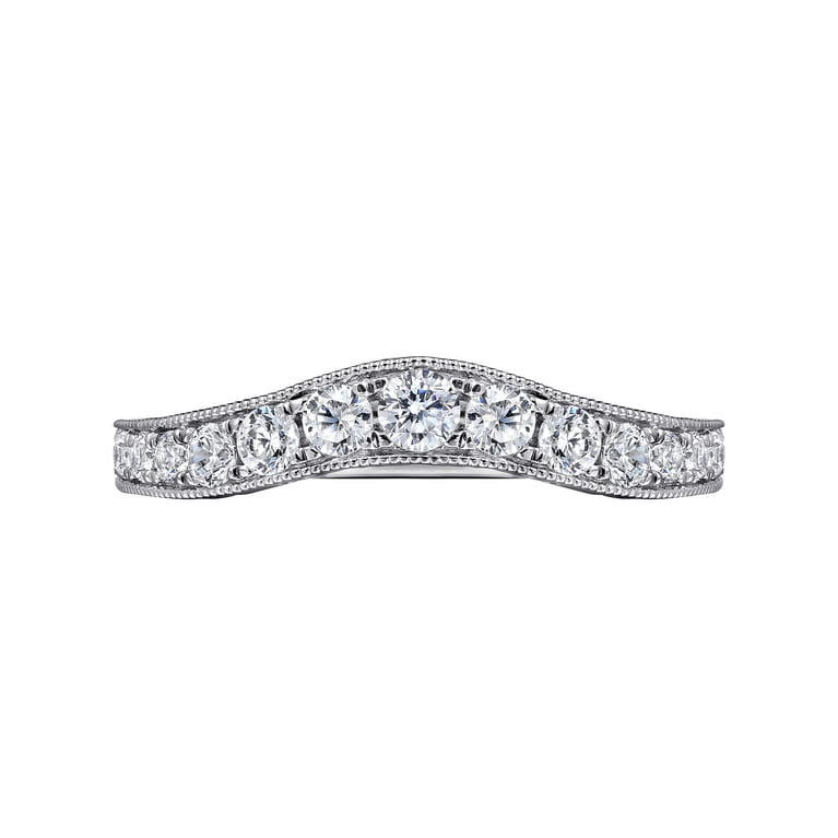 Curved Wedding Ring in 14k White Gold with Round Natural Diamond at Gabriel & Co. - Shot 6