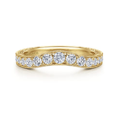 Provence - Vintage Inspired 14K Yellow Gold Curved Channel Set Diamond Wedding Band with Engraving