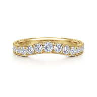 Provence - Vintage Inspired 14K Yellow Gold Curved Channel Set Diamond Wedding Band with Engraving
