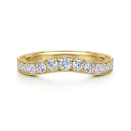 Provence - Vintage Inspired 14K Yellow Gold Curved Channel Set Diamond Wedding Band with Engraving
