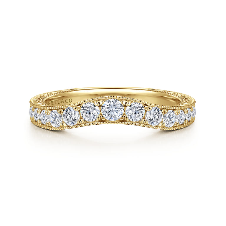 Curved Wedding Ring in 14k Yellow Gold with Round Natural Diamond at Gabriel & Co. - Shot 1