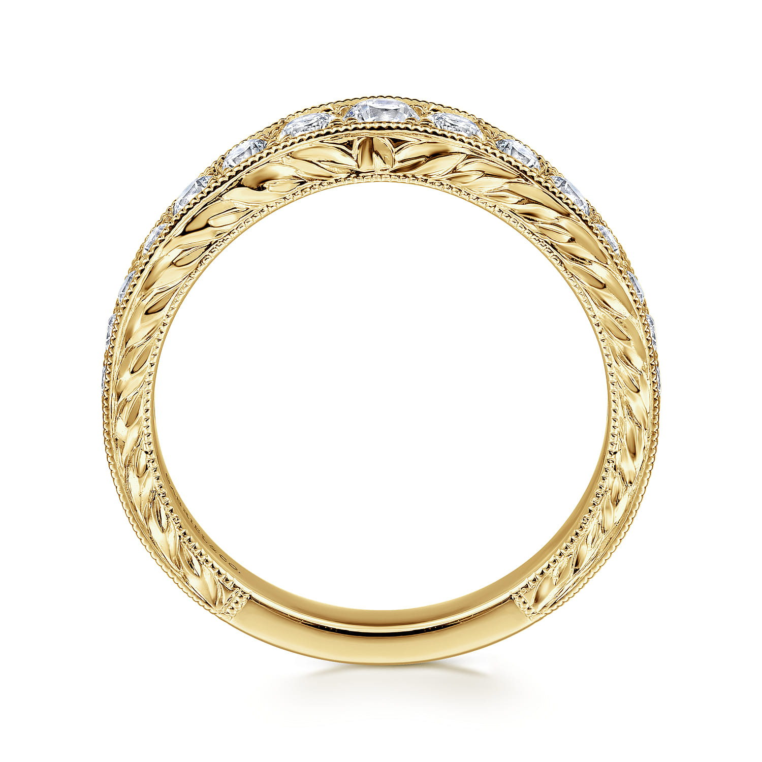 Curved Wedding Ring in 14k Yellow Gold with Round Natural Diamond at Gabriel & Co. - Shot 2