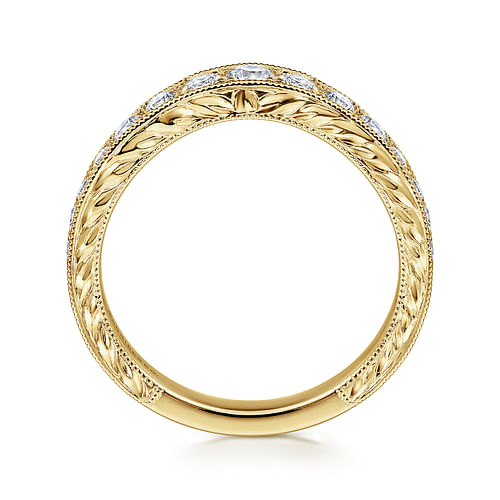 Provence - Vintage Inspired 14K Yellow Gold Curved Channel Set Diamond Wedding Band with Engraving - 0.5 ct - Shot 2