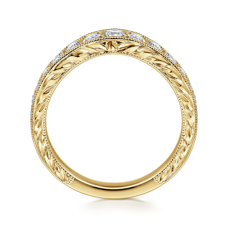 Curved Wedding Ring in 14k Yellow Gold with Round Natural Diamond at Gabriel & Co. - Shot 2