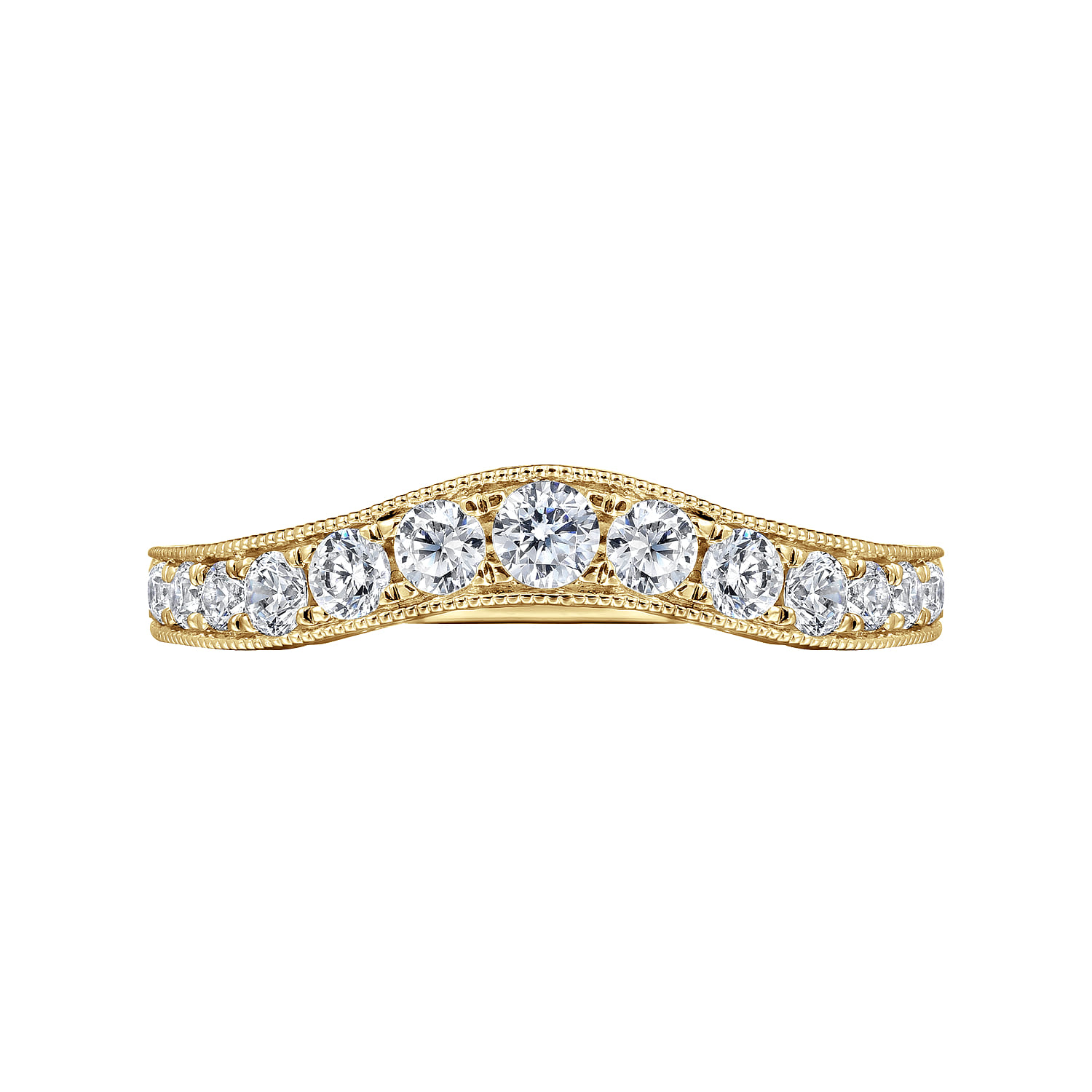 Curved Wedding Ring in 14k Yellow Gold with Round Natural Diamond at Gabriel & Co. - Shot 5