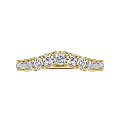 Provence - Vintage Inspired 14K Yellow Gold Curved Channel Set Diamond Wedding Band with Engraving