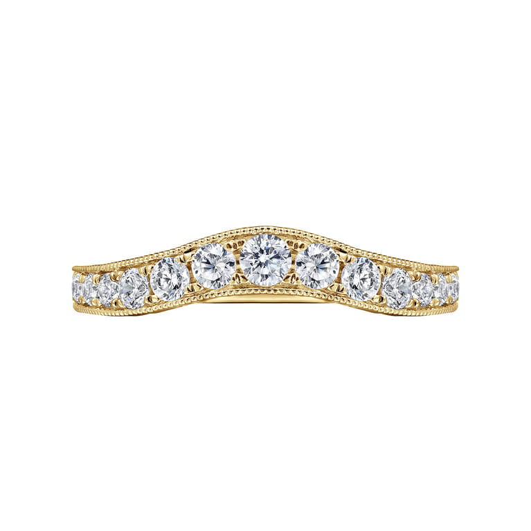 Curved Wedding Ring in 14k Yellow Gold with Round Natural Diamond at Gabriel & Co. - Shot 5