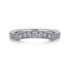 Vintage Inspired Curved 14K White Gold Micro Pavé Diamond Anniversary Band