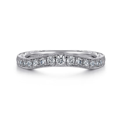 Provence - Vintage Inspired Curved 14K White Gold Micro Pave Diamond Anniversary Band