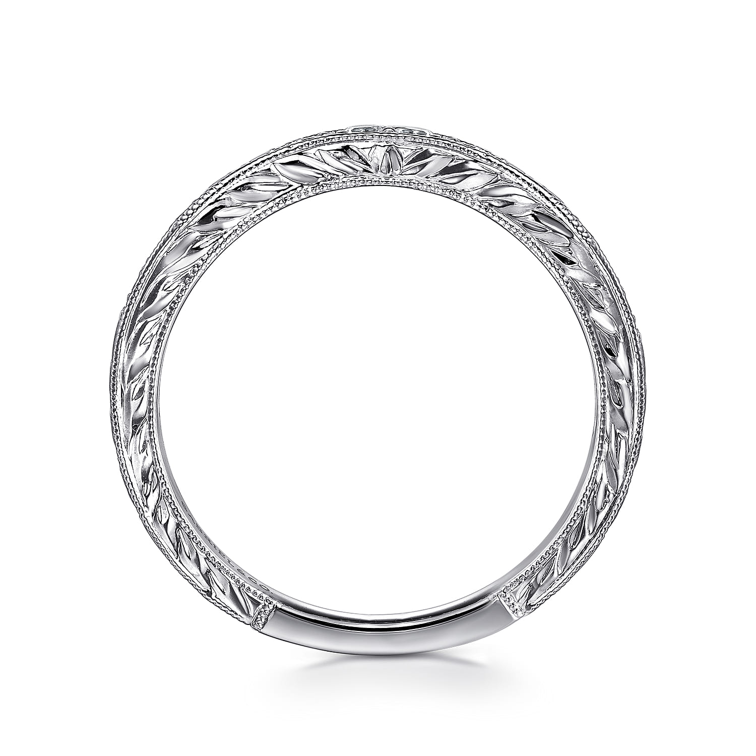 Curved Wedding Ring in 14k White Gold with Round Natural Diamond at Gabriel & Co. - Shot 2